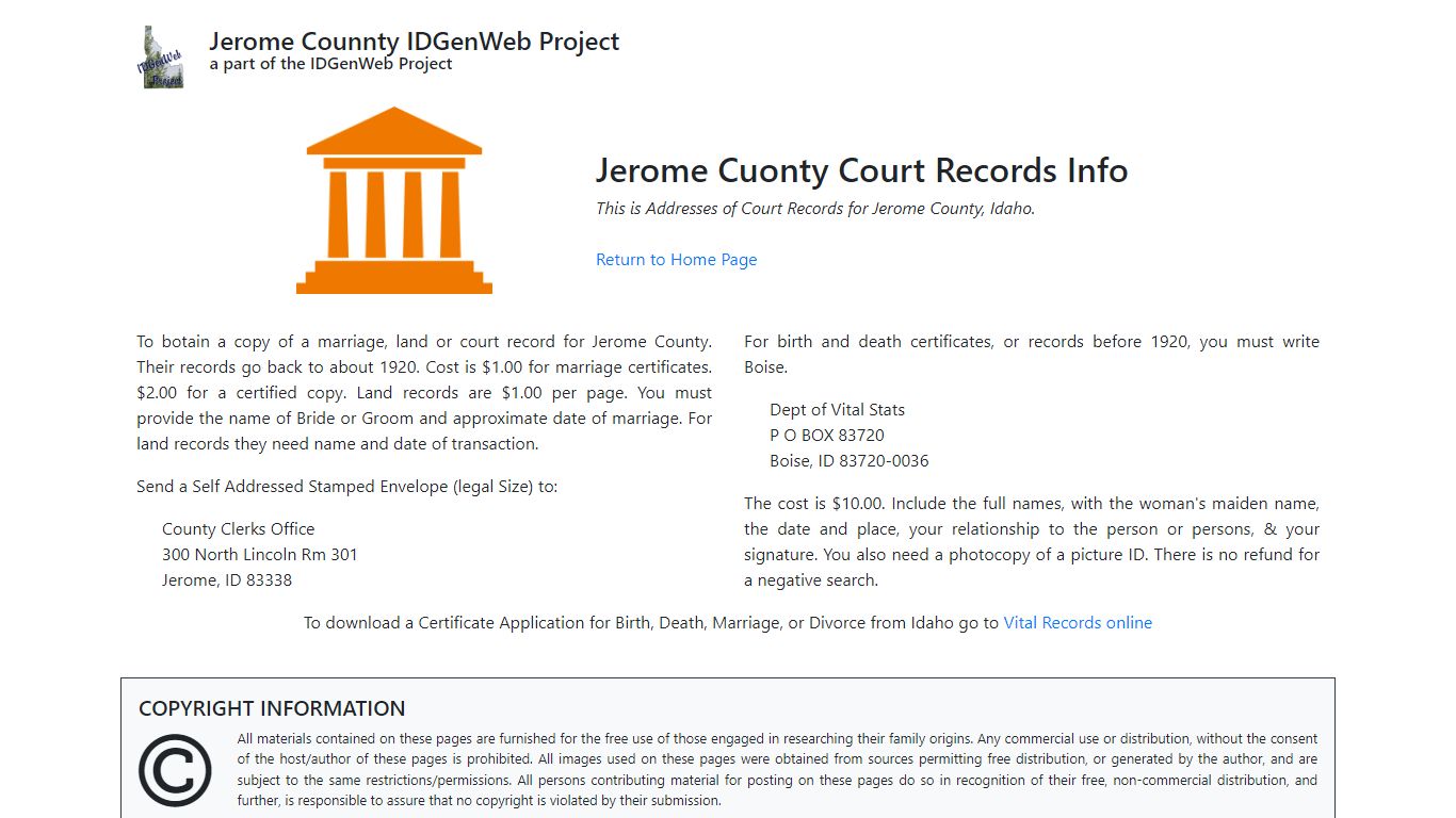 Court Records Info for Jerome County - IDGenWeb